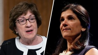 Incumbent Republican Sen. Susan Collins, left, will be defending her congressional seat from Maine Democrat House Speaker Sara Gideon, right, in the Nov. 3 election.