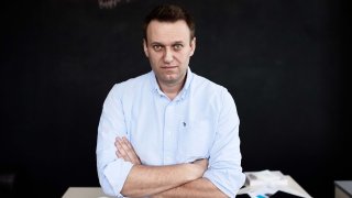 In this April 11, 2017, file photo, Russian politician Alexey Navalny in his office in Moscow, Russia.