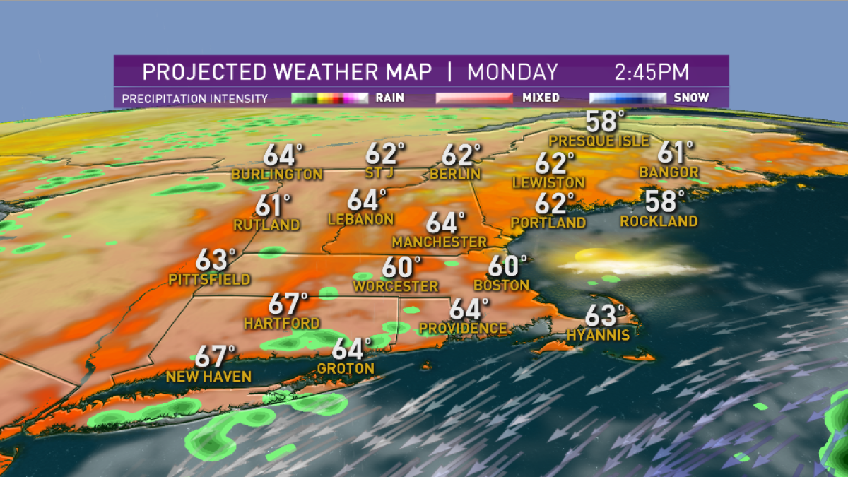 Few Showers, Brief Downpours Possible Monday NBC Boston