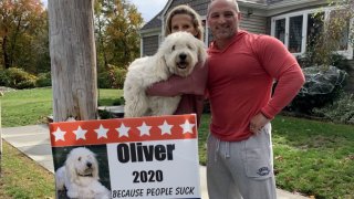 Oliver the dog runs for President Fall River