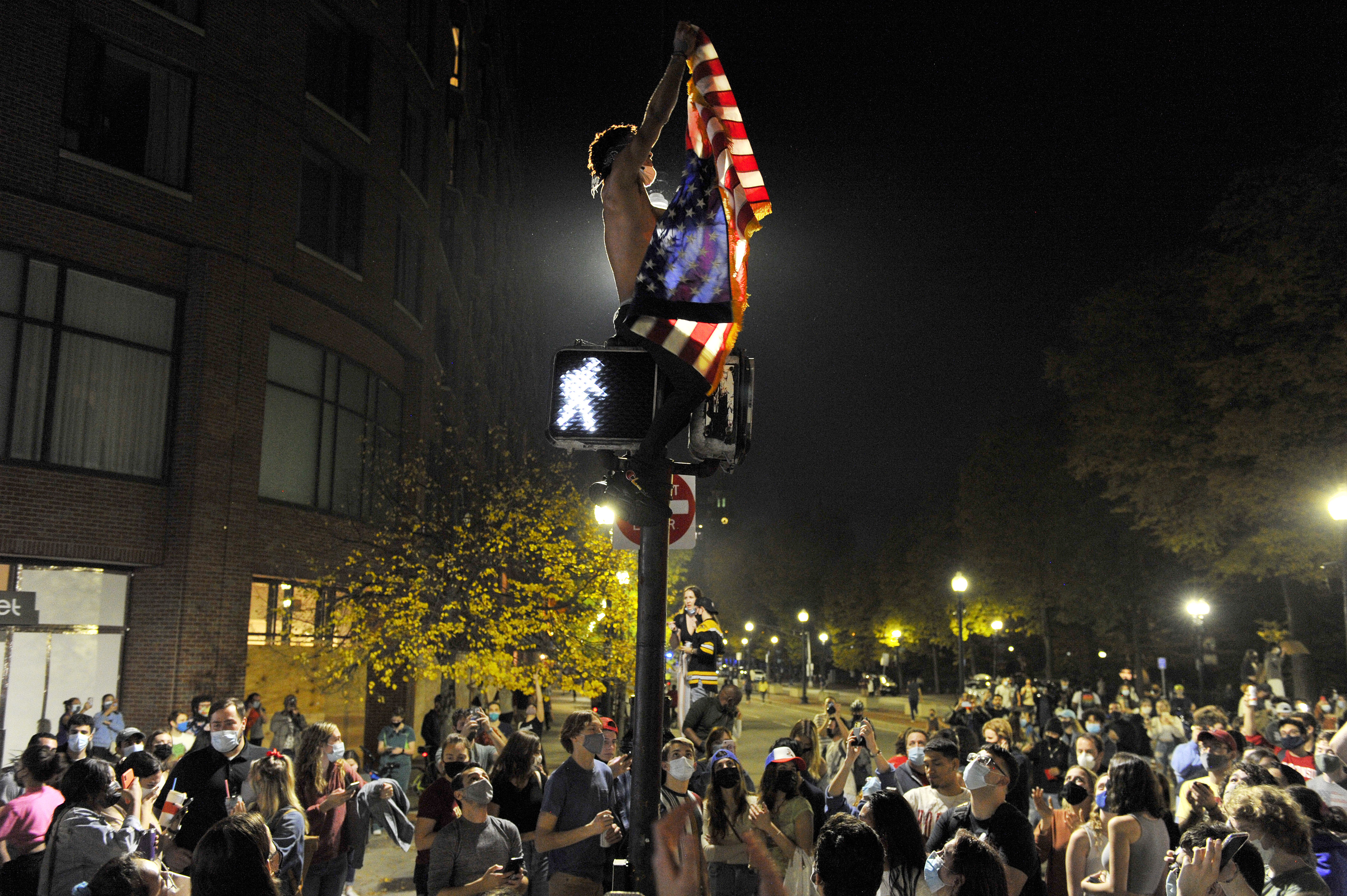 People celebrate victory in Mmabatho streets after the white