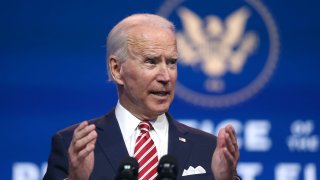 President-elect Joe Biden delivers remarks about the U.S. economy during a press briefing at the Queen Theater on November 16, 2020, in Wilmington, Delaware.