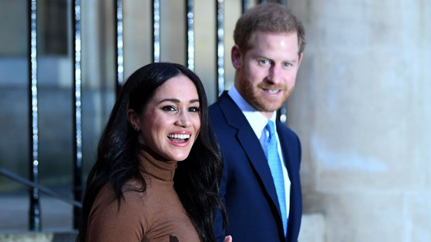 Prince Harry, Duke of Sussex and Meghan, Duchess of Sussex react after their visit to Canada House in thanks for the warm Canadian hospitality and support they received during their recent stay in Canada, on January 7, 2020 in London, England.