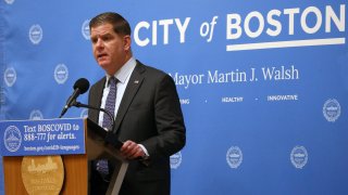 Mayor Marty Walsh holds a coronavirus news conference in Boston
