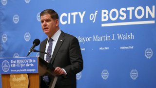 Mayor Marty Walsh holds a coronavirus news conference in Boston