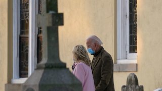 President-elect Joe Biden and his wife Jill Biden walk from St. Joseph on the Brandywine Roman Catholic Church in Wilmington, Del.