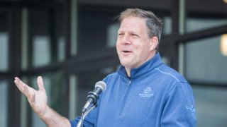 New Hampshire Governor Christopher Sununu gives a speech on Sept. 2, 2020, in Manchester, New Hampshire.