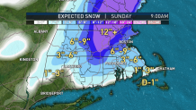 Estimated snowfall totals from a nor'easter arriving in New England on Saturday