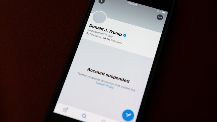 The suspended Twitter Inc. account of U.S. President Donald Trump on a smartphone arranged in Washington, D.C., U.S., on Saturday, Jan. 9, 2021.