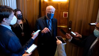 This Jan. 12, 2021, file photo shows Sen. Patrick Leahy, D-Vermont, speaking to reporters at the U.S. Capitol.