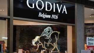 Products are seen in a Godiva chocolate store