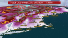 A map showing "feels like" temperatures in New England on Saturday, Jan. 30, 2021