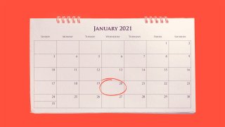 Calendar showing January 2021
