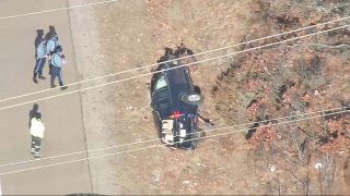 An SUV that rolled over on Massachusetts Route 24 Monday, Jan. 18, 2021.