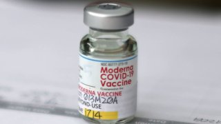 A Moderna (COVID-19) vaccine is seen at the LA Mission homeless shelter on Skid Row, in Los Angeles, California, U.S., February 10, 2021.