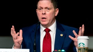 Former US Capitol Police Chief Steven Sund testifies before a Senate Homeland Security and Governmental Affairs & Senate Rules and Administration joint hearing on Capitol Hill, Washington, DC, February 23, 2021, to examine the January 6th attack on the Capitol.