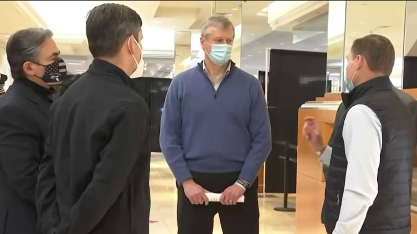 Baker Tours Mass Vaccine Site in Springfield, Defends Vaccine Policy