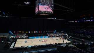 INDIANAPOLIS, IN - MARCH 11: A general interior view of the men's Big Ten tournament college basketball game between the Indiana Hoosiers and Rutgers Scarlet Knights on March 11, 2021, at Lucas Oil Stadium in Indianapolis, IN.