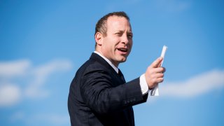 Rep. Josh Gottheimer, D-N.J., walks down the House steps at the Capitol.