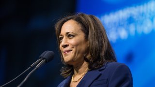 MANCHESTER, NH – SEPTEMBER 07: Democratic presidential candidate, Sen. Kamala Harris (D-CA) speaks during the New Hampshire Democratic Party Convention at the SNHU Arena on September 7, 2019 in Manchester, New Hampshire. Nineteen presidential candidates will be attending the New Hampshire Democratic Party convention for the state’s first cattle call before the 2020 primaries. (Photo by Scott Eisen/Getty Images)
