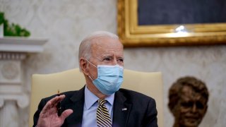 U.S. President Joe Biden speaks during the weekly economic briefing in the Oval Office at the White House on April 9, 2021 in Washington, DC.