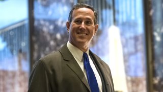 Rick Santorum, former senator from Pennsylvania, arrives at Trump Tower in New York, U.S., on Monday, Dec. 12, 2016. Senate Majority Leader Mitch McConnell said he had the "highest confidence" in the intelligence community, in sharp contrast to President-elect Donald Trump's attack on the CIA after reports it found that the Russian government tried to help him win the presidency.