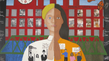 "Faces of Immigration" mural painted by students at Lawrence High School