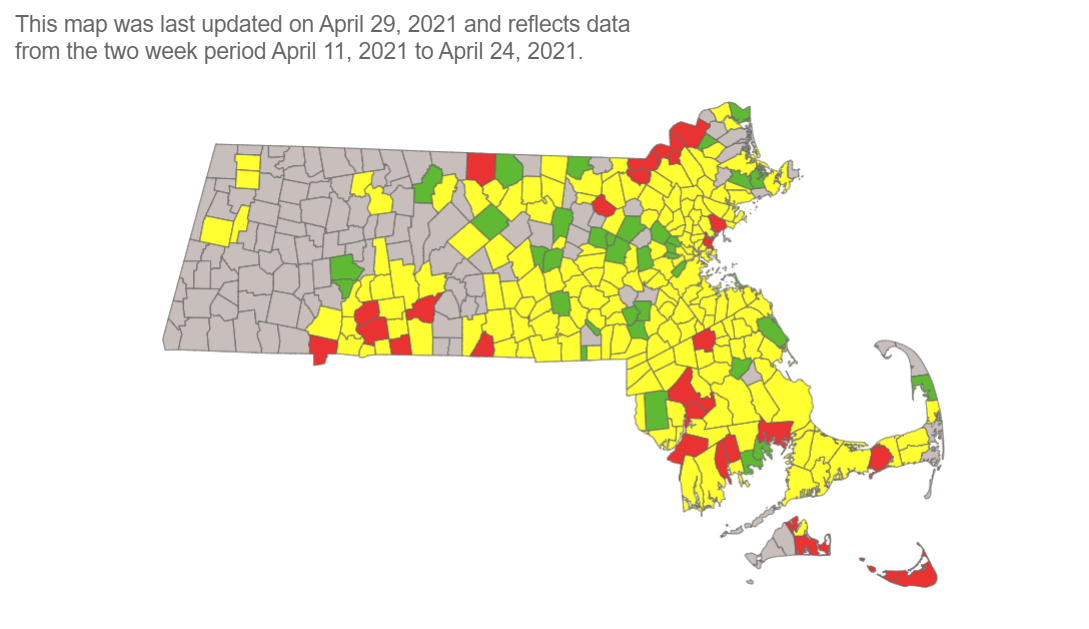 Ma Covid Risk Map Red Zone Towns At 26 Nbc Boston
