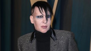 This Feb. 9, 2020, file photo shows Marilyn Manson at the 2020 Vanity Fair Oscar Party at Wallis Annenberg Center for the Performing Arts in Beverly Hills.