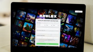 Roblox Corp. website sign up screen on a laptop computer arranged in Little Falls, New Jersey, Dec. 9, 2020.