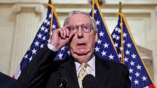 U.S. Senate Minority Leader Mitch McConnell (R-KY) speaks to reporters after the Senate Republican lunch on Capitol Hill in Washington, May 18, 2021.