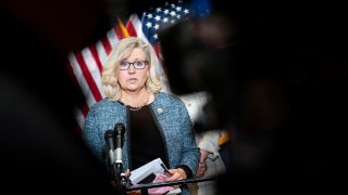 Rep. Liz Cheney (R-WY) speaks during a press conference following a House Republican caucus meeting on Capitol Hill on April 20, 2021 in Washington, DC.