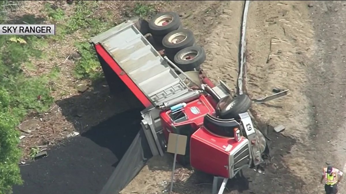 Dump Truck Tips Over on I495 in Raynham NBC Boston
