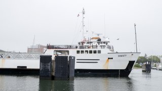 WOODS HOLE, MA – JUNE 04: Sankaty, one of the ships belonging to the Massachuetts Steamship Authority on June 4, 2021 in Woods Hole, Massachusetts. The Massachusetts Steam Ship Authority was hit by a ransomware attack that has heavily effected travel via the ferry service. (Photo by Scott Eisen/Getty Images)