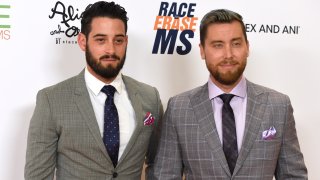 In this April 20, 2018, file photo, Michael Turchin, left, and Lance Bass arrive at the 25th annual Race to Erase MS Gala at The Beverly Hilton hotel in Beverly Hills, California.