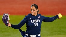 United States' Cat Osterman pitches during the first inning of a softball game against Japan at the 2020 Summer Olympics, Tuesday, July 27, 2021, in Yokohama, Japan. (AP Photo/Matt Slocum)