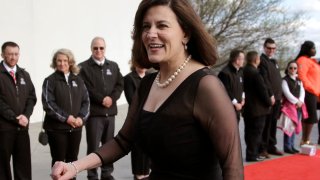 FILE - In this May 7, 2017 file photo, Victoria Reggie Kennedy, widow of Sen. Edward M. Kennedy, arrives at the John F. Kennedy Presidential Library and Museum before the 2017 Profile in Courage award ceremonies. President Joe Biden is nominating the widow of Sen. Ted Kennedy to serve as his ambassador to Austria Kennedy, an attorney and a gun control advocate, came to know Biden during the years he served with her husband in the Senate.