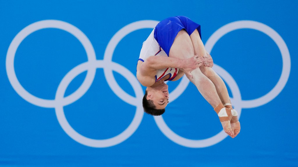 Nikita Nagornyy, of the Russian Olympic Committee, performs on the floor during the artistic gymnastic men's all-around final at the 2020 Summer Olympics, Wednesday, July 28, 2021, in Tokyo.