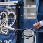 Serbia's Novak Djokovic smashes his racket during his Tokyo 2020 Olympic Games men's singles tennis match for the bronze medal against Spain's Pablo Carreno Busta at the Ariake Tennis Park in Tokyo on July 31, 2021.