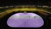 Flag bearers Anna Korakaki and Eleftherios Petrounias of Team Greece lead their team in during the Opening Ceremony of the Tokyo 2020 Olympic Games at Olympic Stadium on July 23, 2021 in Tokyo, Japan. Greece leads the delegation first as a nod to the Olympic's Greek origins.