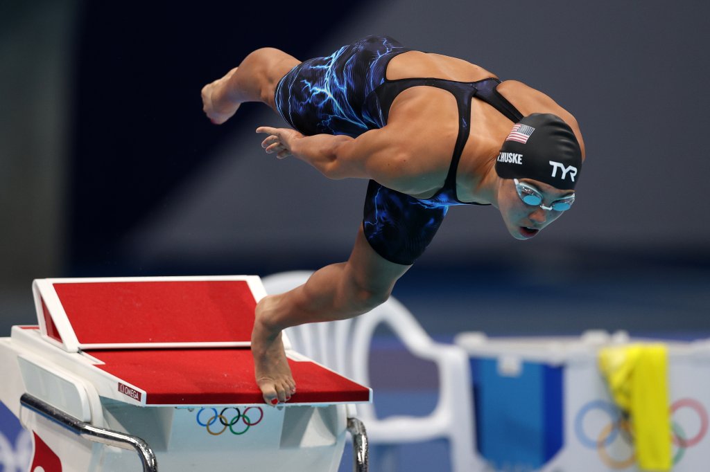 Torri Huske of Team United States competes in the Women's 100m Butterfly Final on day three of the Tokyo 2020 Olympic Games at Tokyo Aquatics Centre on July 26, 2021 in Tokyo, Japan.