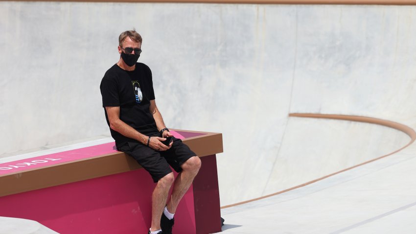 TOKYO, JAPAN – JULY 26:  Tony Hawk looks on during the Women’s Street Prelims on day three of the Tokyo 2020 Olympic Games at Ariake Urban Sports Park on July 26, 2021 in Tokyo, Japan. (Photo by Patrick Smith/Getty Images)