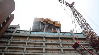 In this June 20, 2019, the future site of One Congress, a 600-foot tall office building, is pictured in Boston