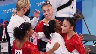 USA gymnasts Lee, Chiles, McCallum dedicate silver medal to Simone Biles