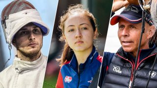 Olympic sabre fencer Eli Dershwitz (left), Olympic archer Jennifer Muciño-Fernandez (center) and Olympic dressage competitor Steffen Peters prepare for an unprecedented 2020 Olympics.
