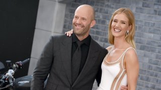 In this July 13, 2019, file photo, Jason Statham and Rosie Huntington-Whiteley arrive at the Premiere Of Universal Pictures' "Fast & Furious Presents: Hobbs & Shaw" at Dolby Theatre in Hollywood, California.