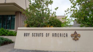 Sign with logo for Boy Scouts of America in the Silicon Valley, Foster City, California, April 11, 2020.