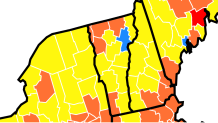 A map showing community transmission rates of COVID-19 in Vermont