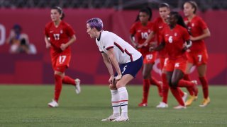 Megan Rapinoe looks dejected after Canada takes a lead lead on Team USA