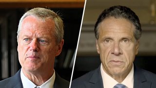 Gov. Charlie Baker (left) and Gov. Andrew Cuomo (right).